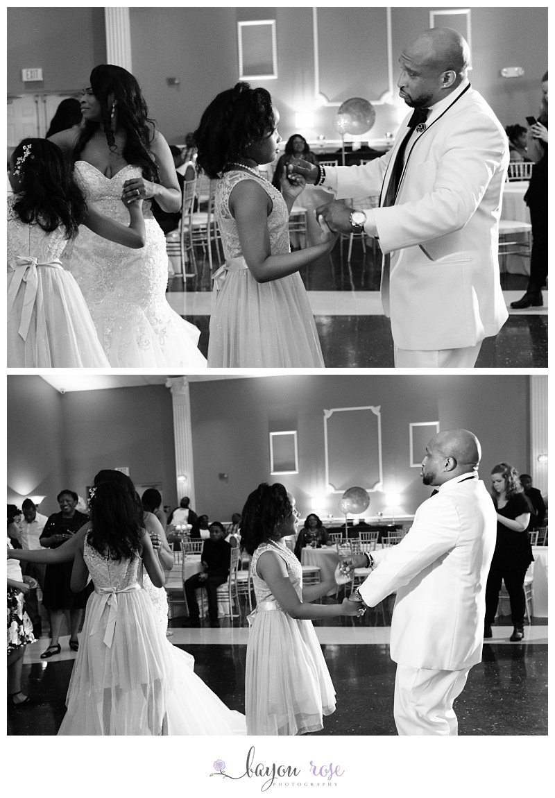 groom dances with his daughter and makes faces