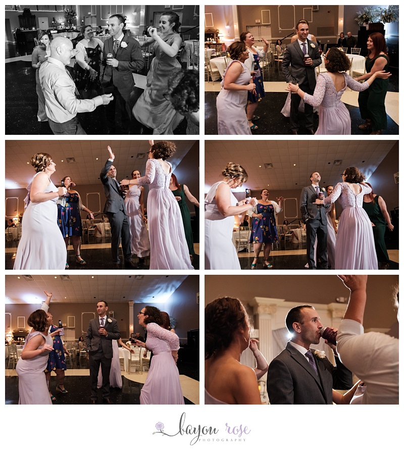 Groom dancing in the middle of wedding guests