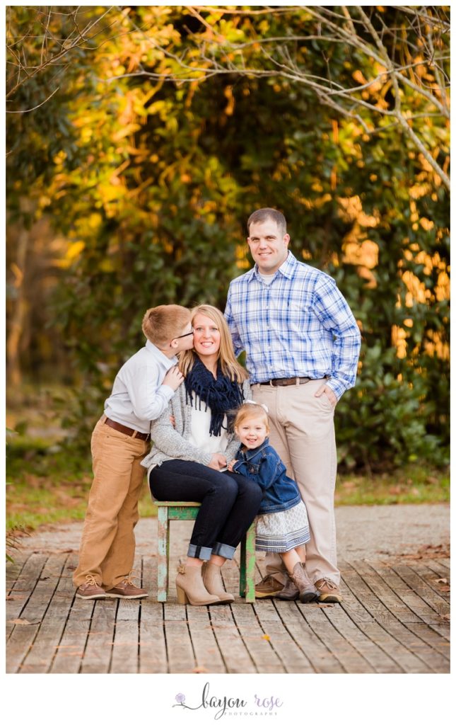 Family photograph under fall leaves
