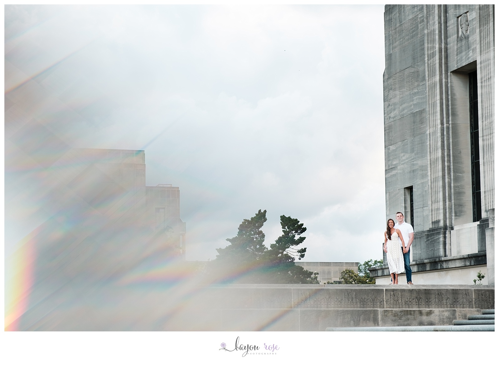 couple standing on Baton Rouge capitol building steps