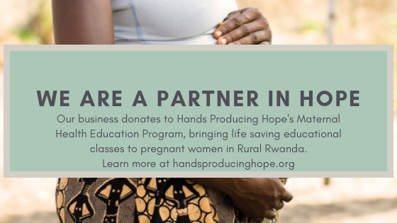 Graphic of pregnant Rwandan woman overlaid with text about partnership program