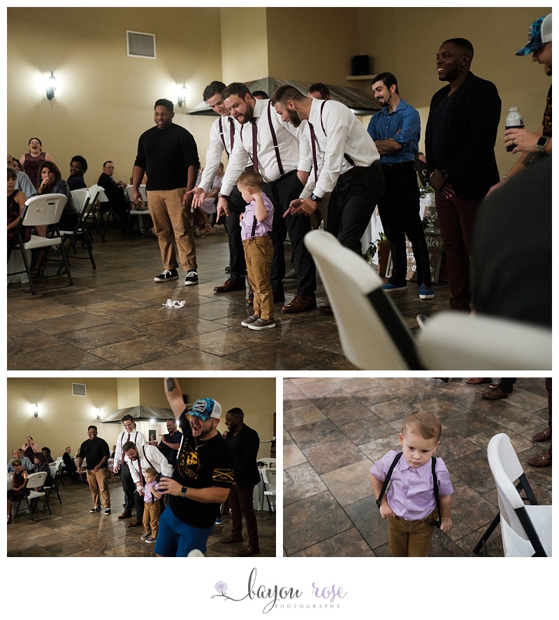 garter toss with child catching