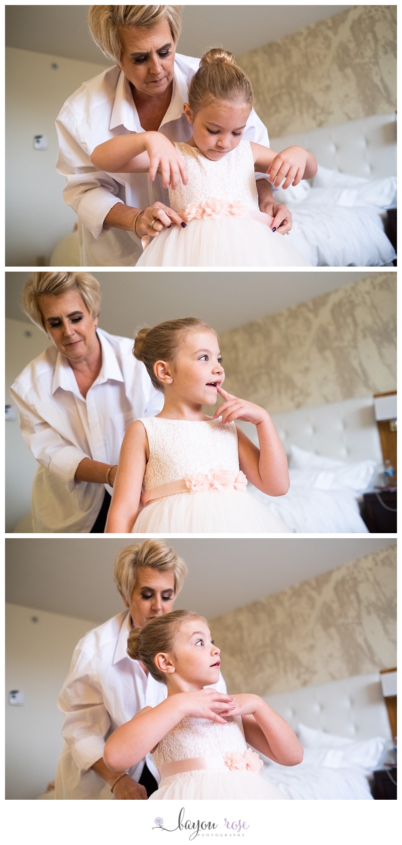bride's daughter pointing at lost tooth