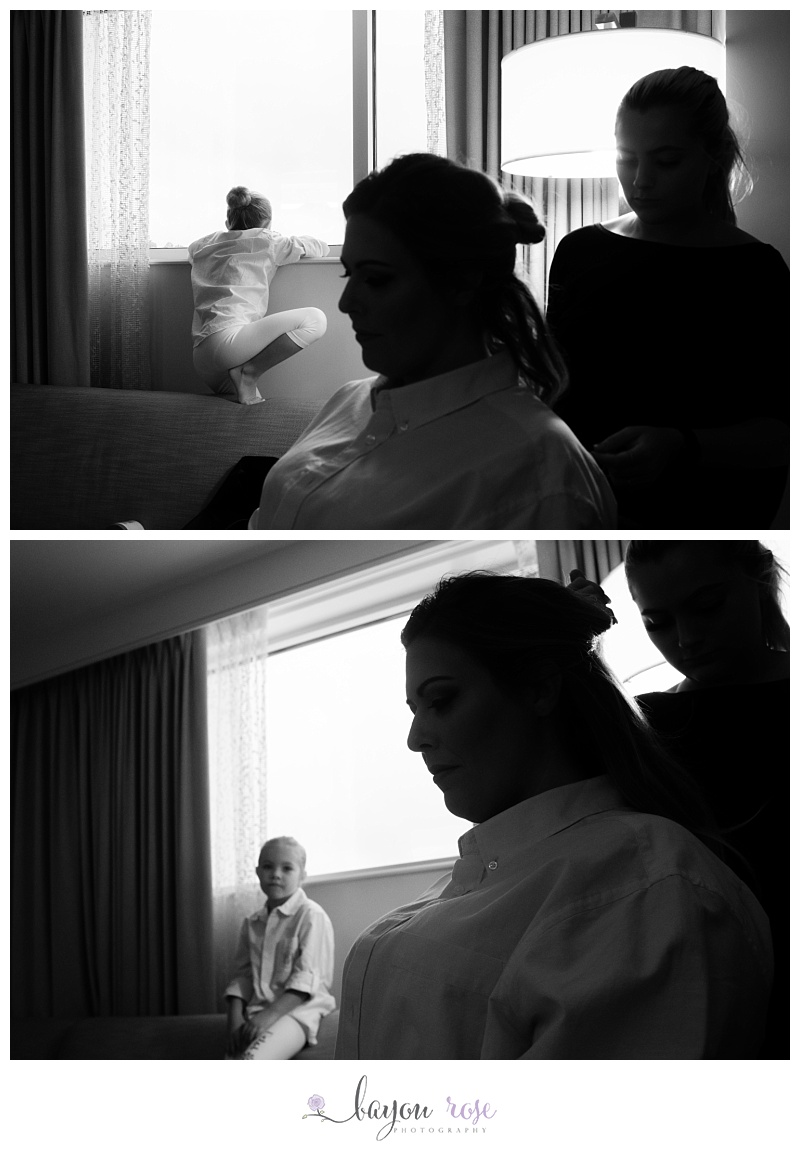 silhouette of bride getting ready