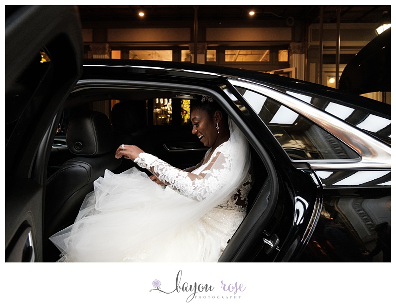 bride getting in limo