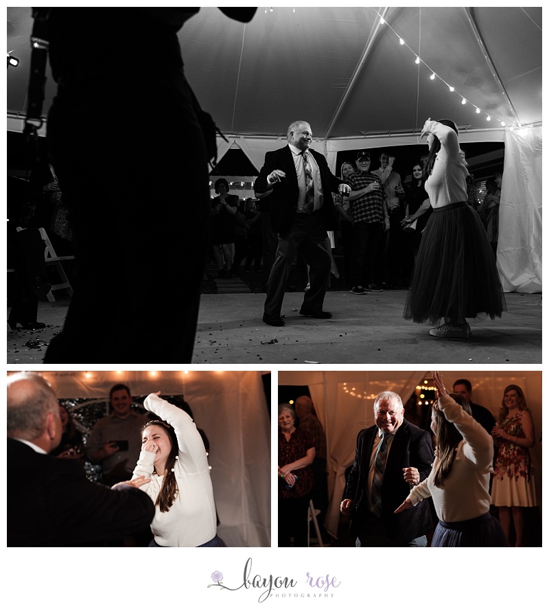 bride and father dance funny dance during wedding reception