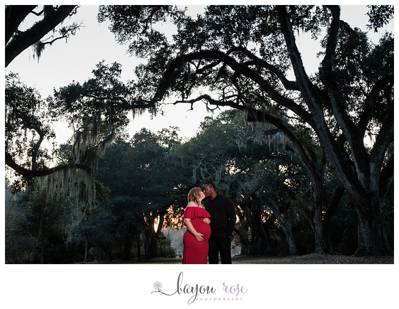 Maternity photo at Rosedown St Francisville with Spanish Moss