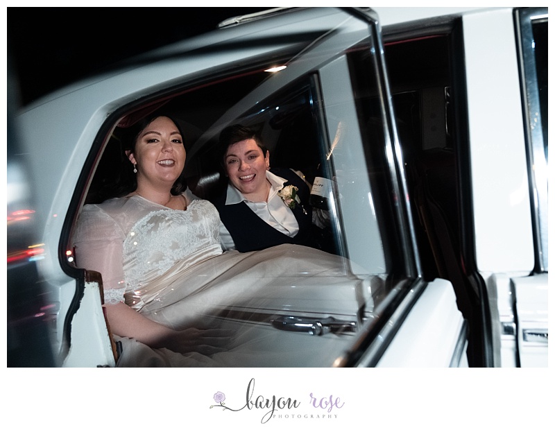 gay wedding couple in Rolls Royce