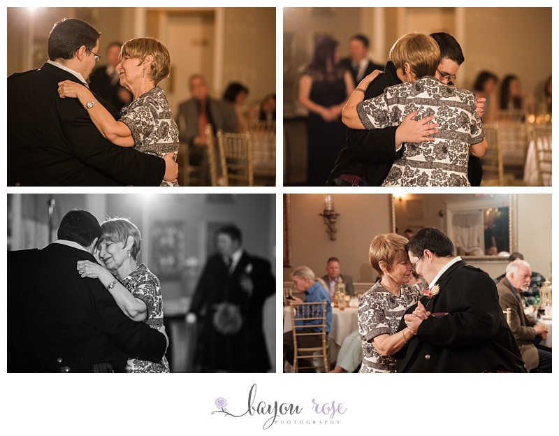 mother of the groom with cancer dances with her son at The Gatehouse wedding