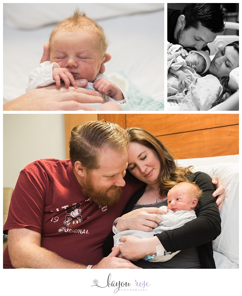 Photos of parents and newborn baby in the hospital