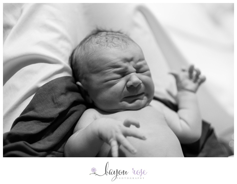 black and white image of newborn born at Birth Center Baton Rouge