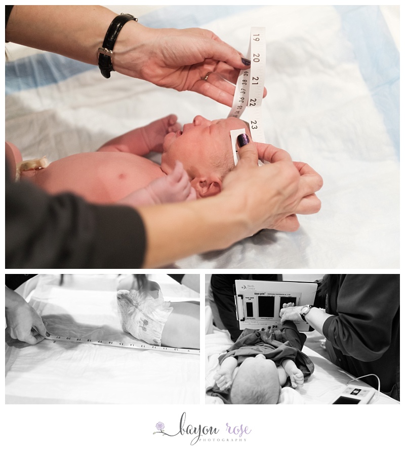 newborn's head being measured