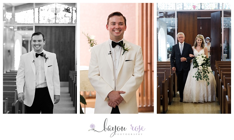 groom seeing his bride come down the aisle during Baton Rouge elopement