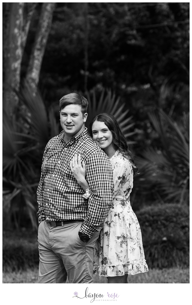 Black and white image of engaged couple