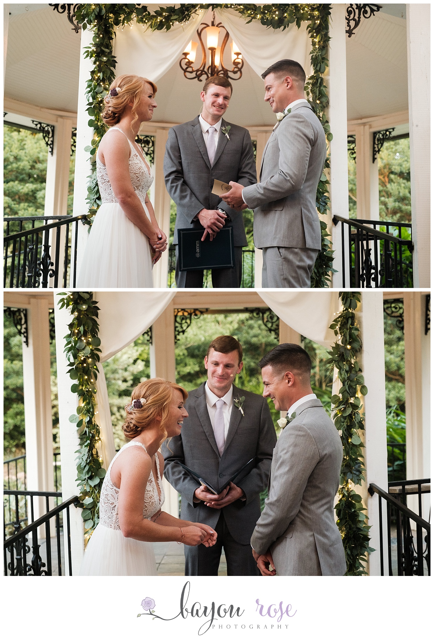 Groom reads his vows under the gazebo at The Gatehouse Baton Rouge