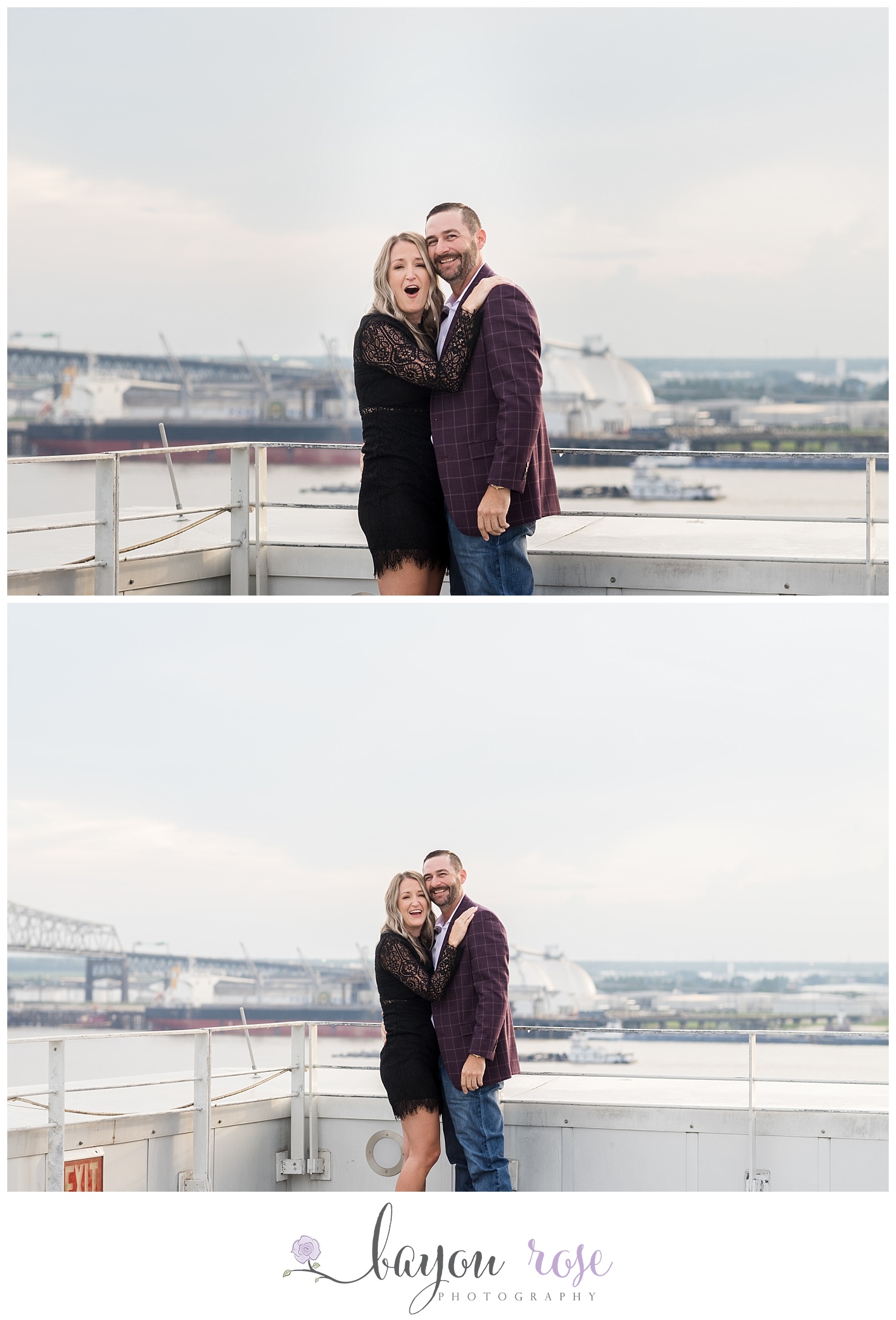 Woman showing surprise as she recognizes her proposal photographer