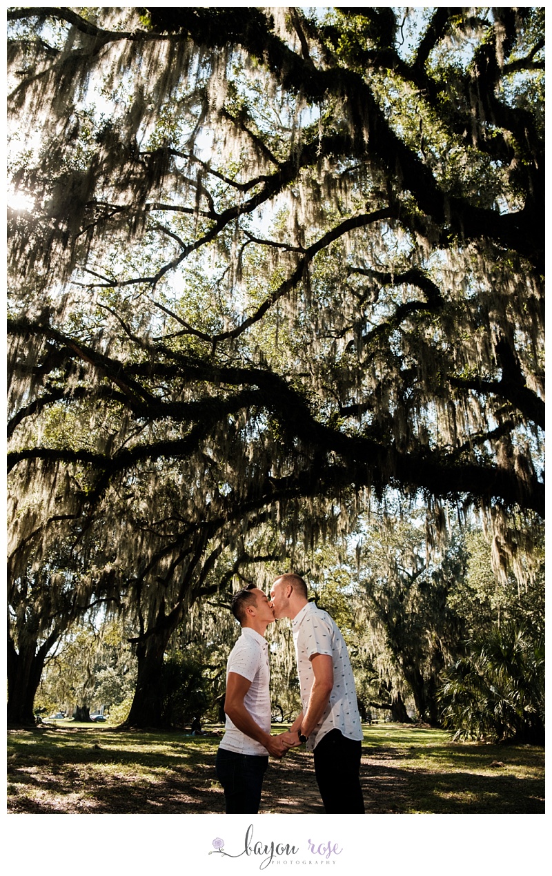 Gay engagement photo in City Park New Orleans