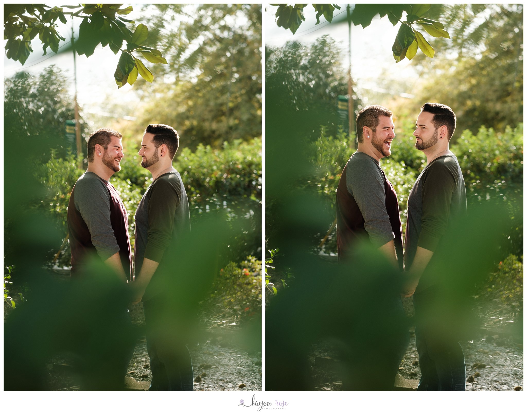 gay wedding couple portrait of two men laughing