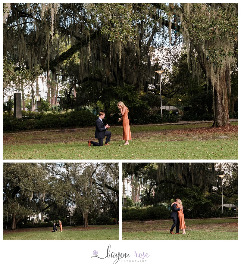 New Orleans proposal photographer photos of man proposing in garden