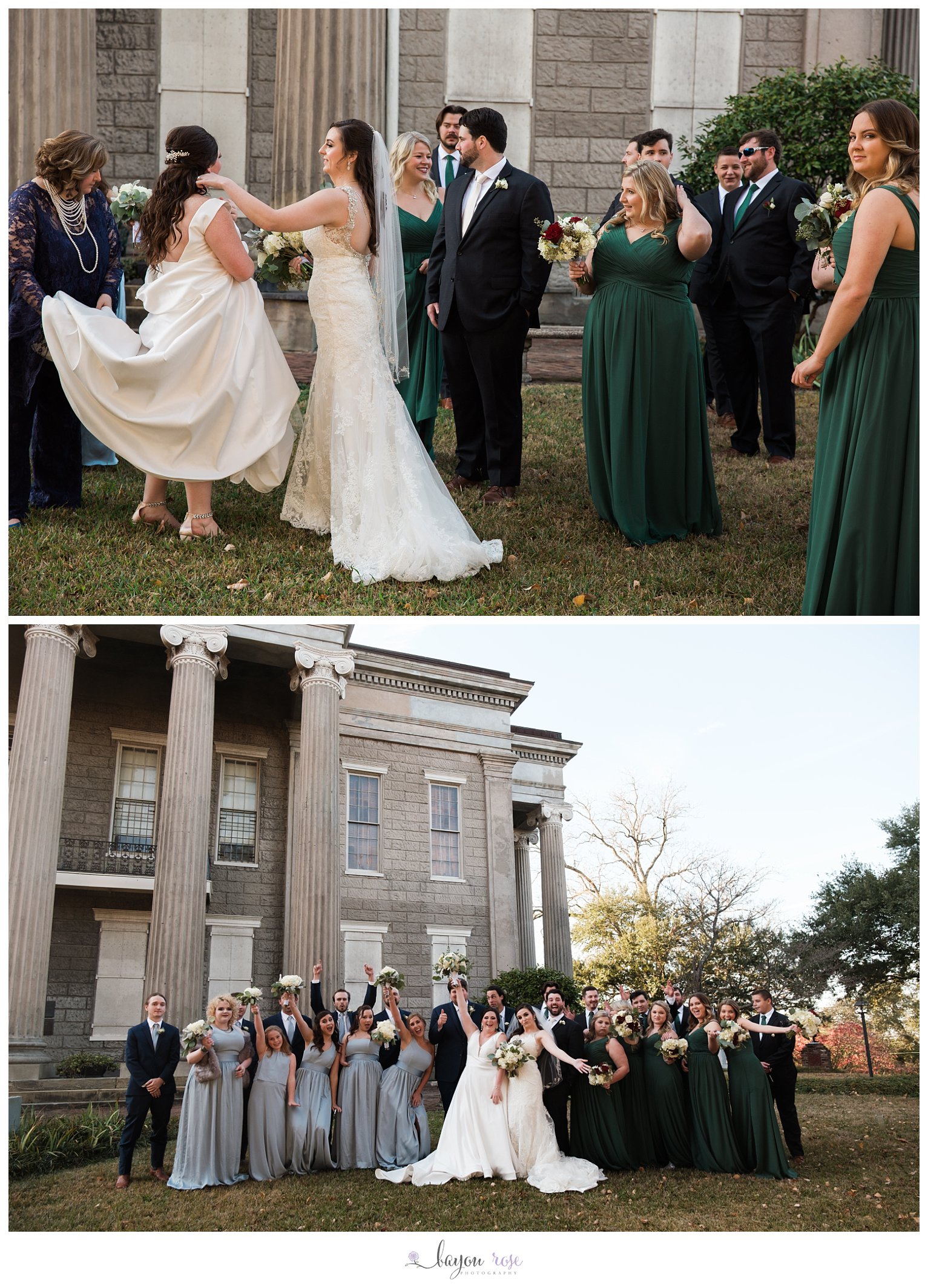Multiple party wedding photo of two brides and two grooms