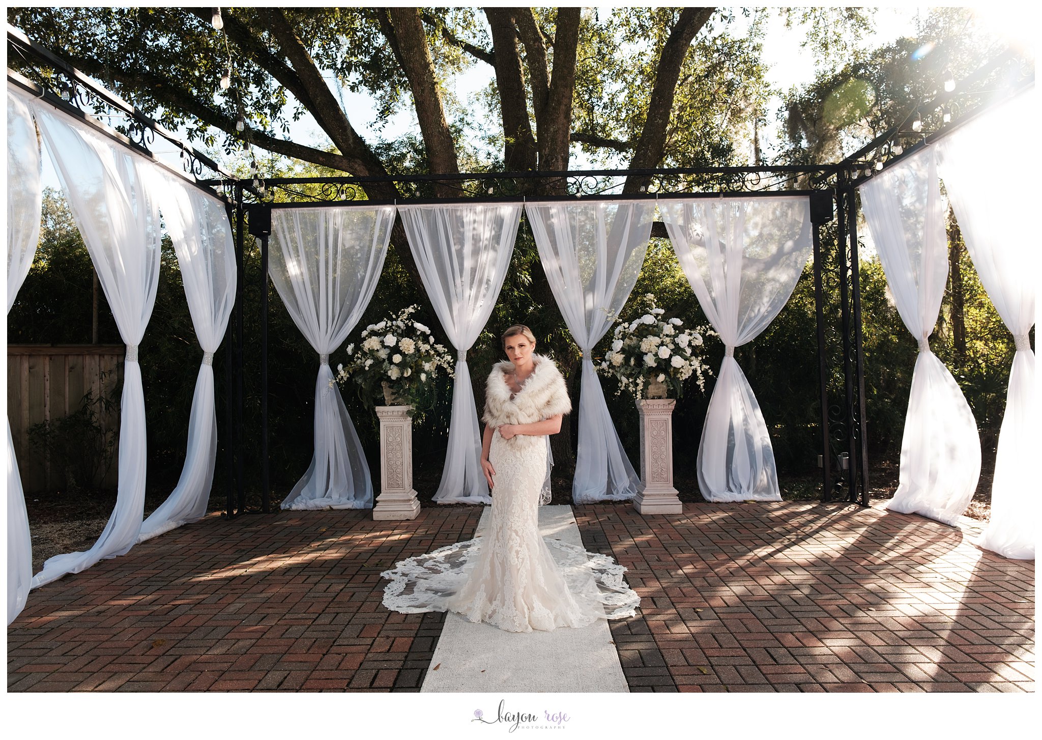 Fierce photo of bride posing for bridal photo outdoors at The Oaks Ponchatoula