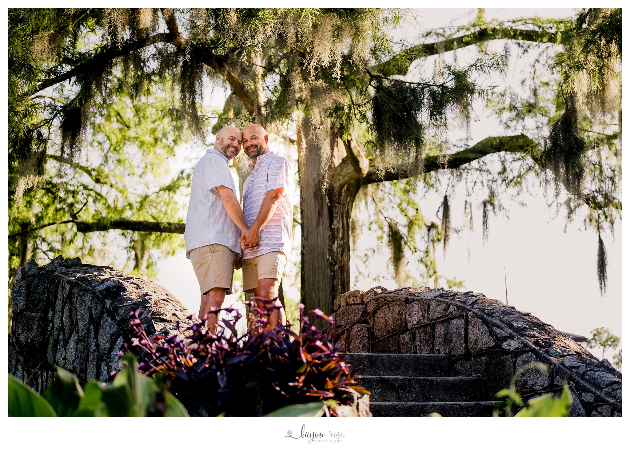 Engagement photos on stone bridge in City Park New Orleans