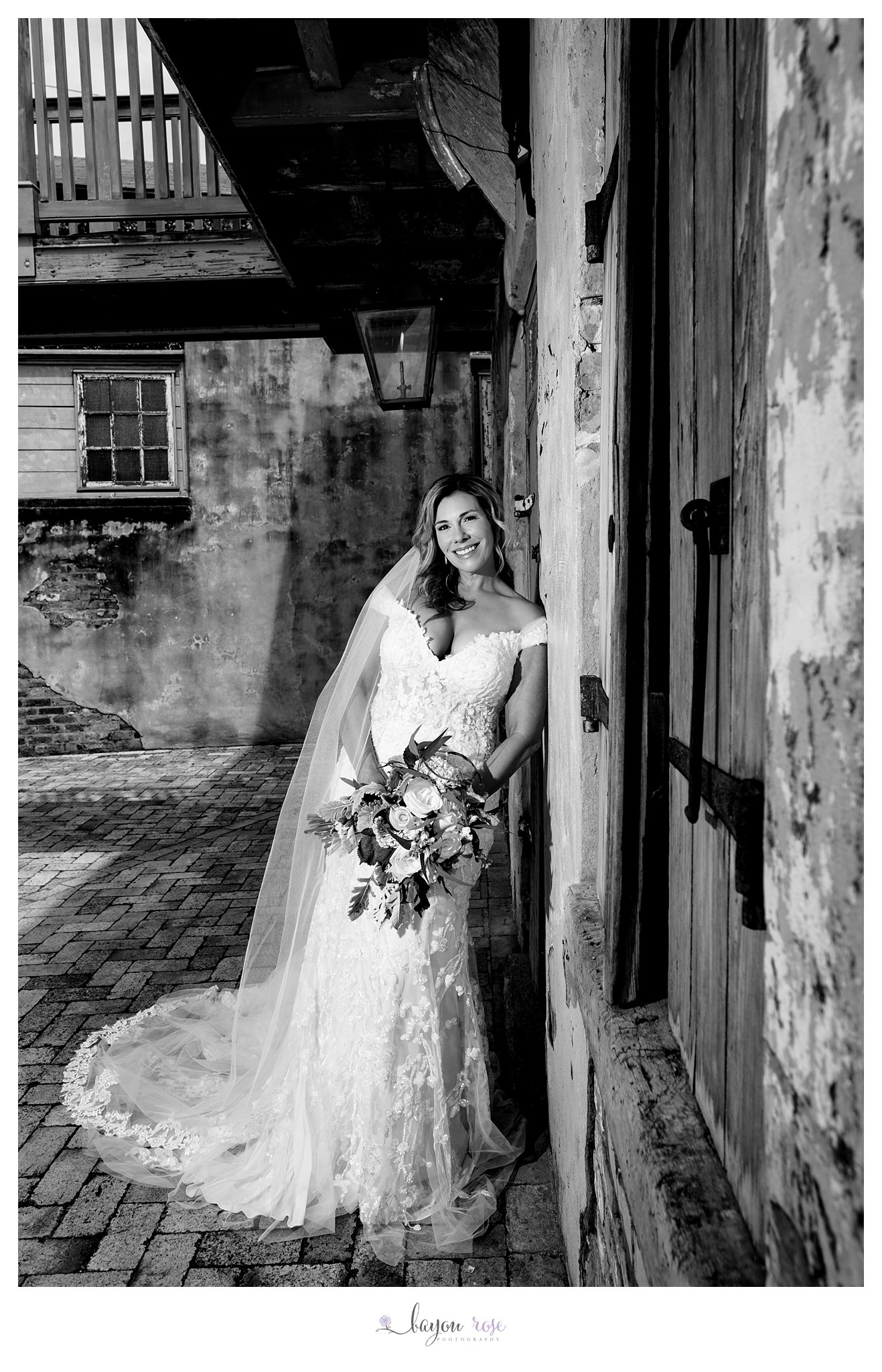 black and white bridal photo at Race and Religious New Orleans