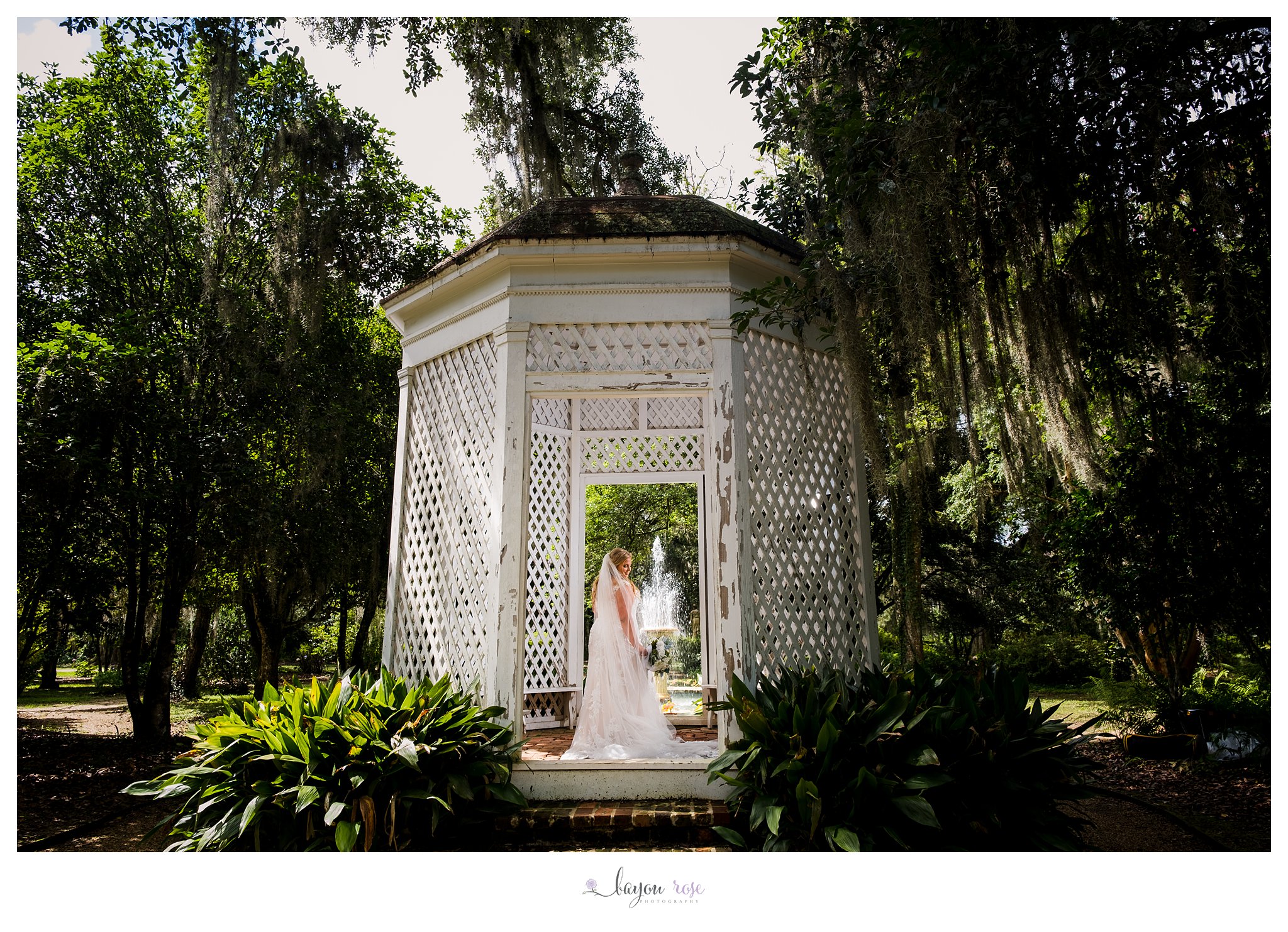 Bride under Spanish moss at Rosedown in St Francisville