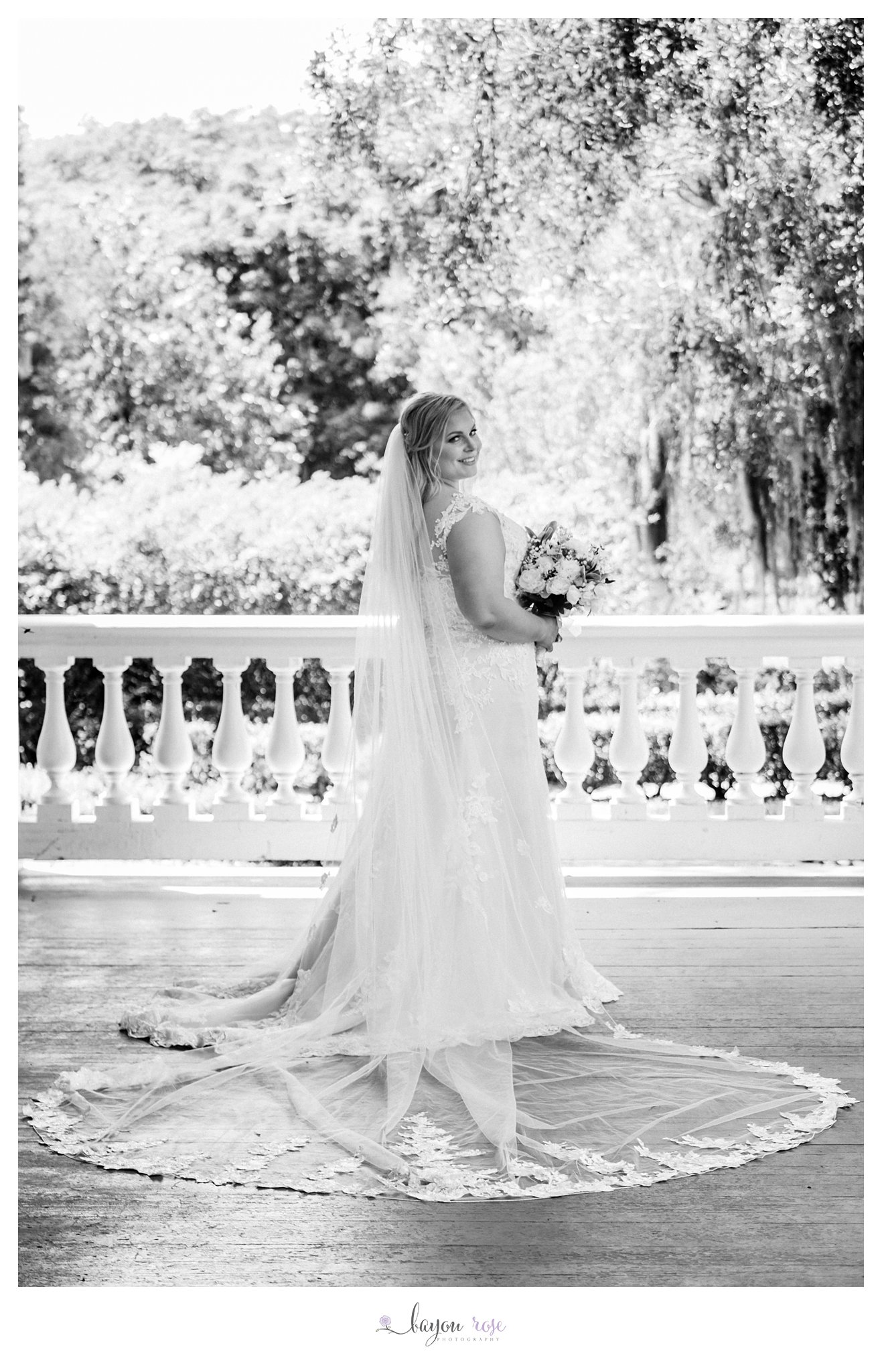 photo of bride on porch at Rosedown