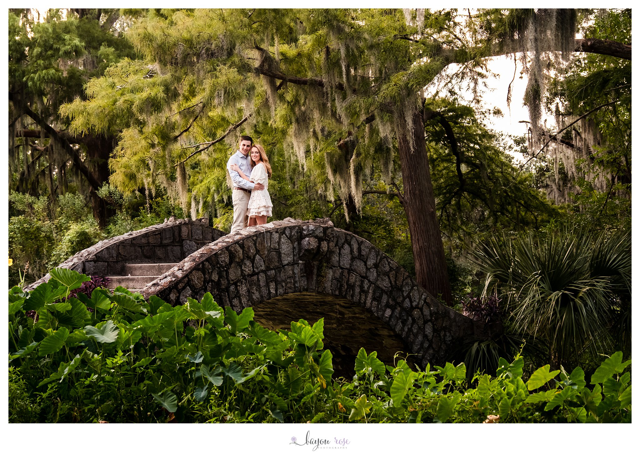 stone bridge engagement photo in City Park New Orleans
