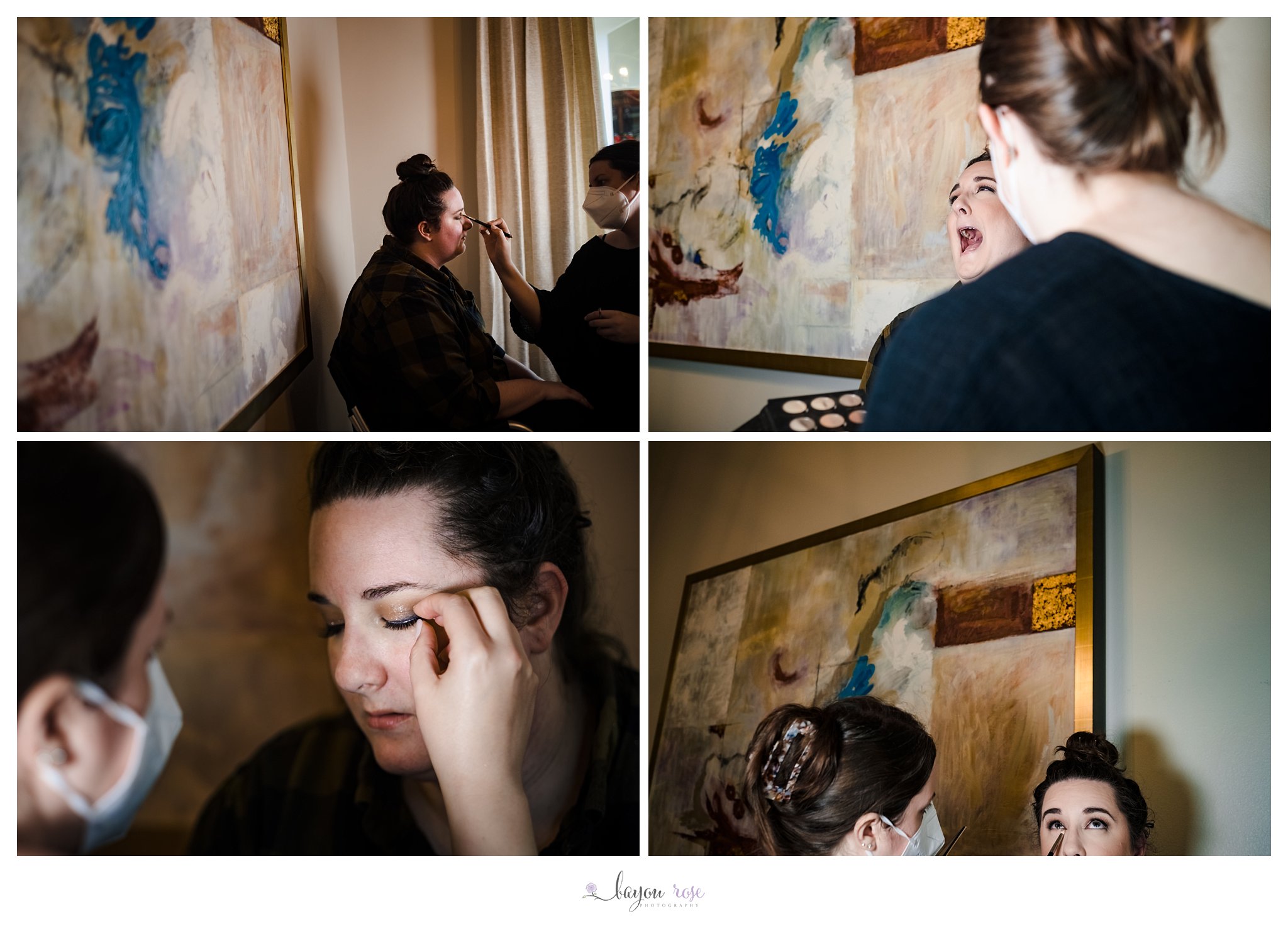 photos of bride getting makeup done