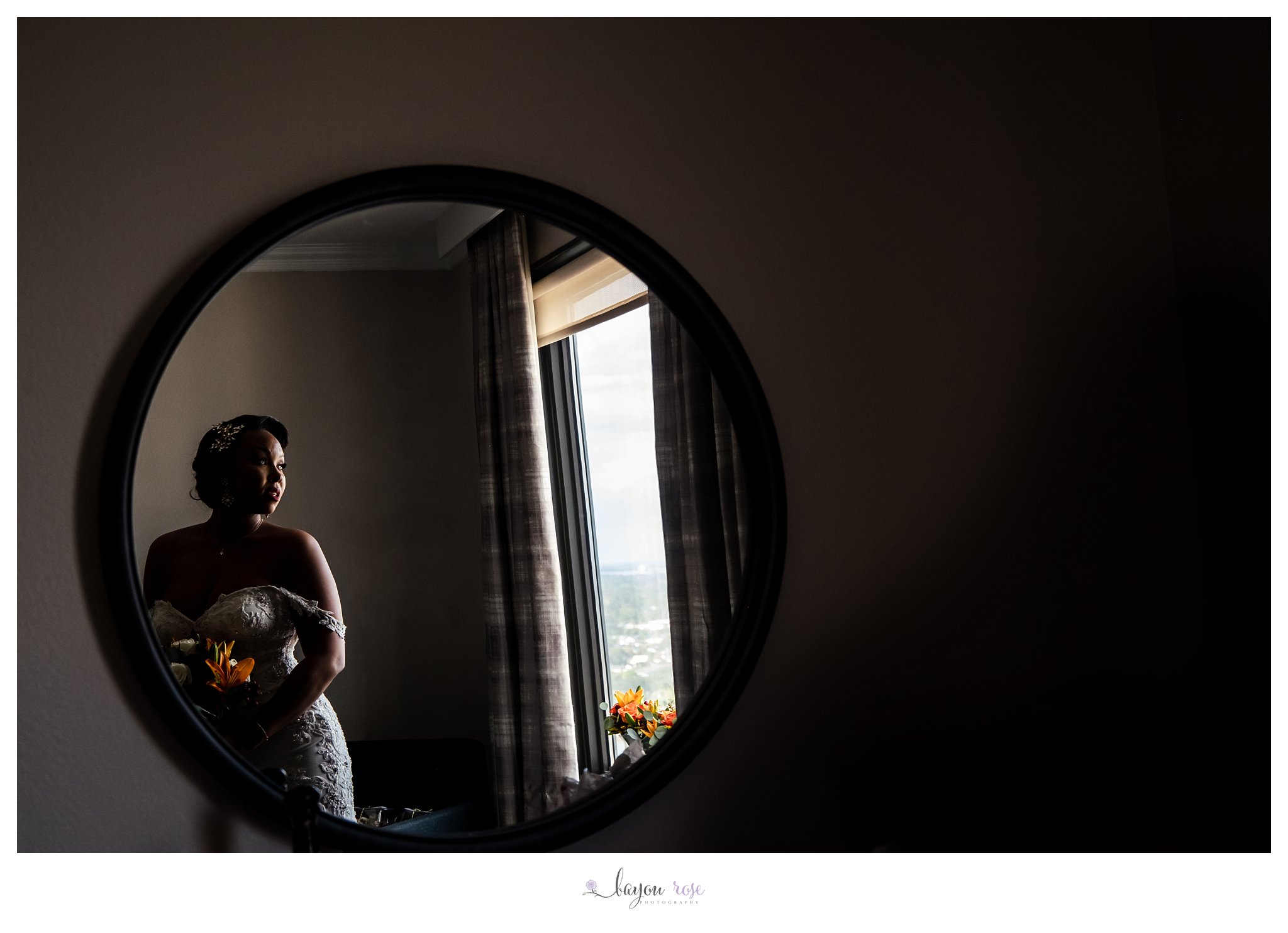 bridal portrait in mirror