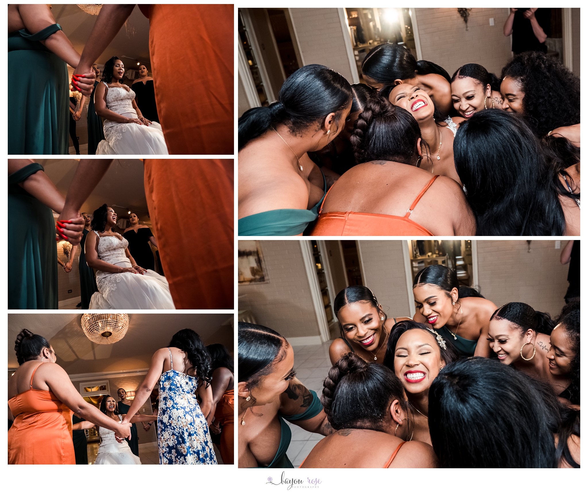 sorority sisters singing around bride during wedding reception